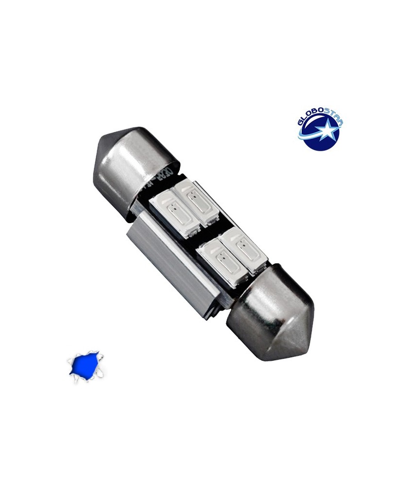 GloboStar® C5W 40154  Λάμπα Αυτοκινήτου  FESTOONLED 31mm Can Bus με 4 SMD 5630 2.5W DC  180° 12V Μπλε